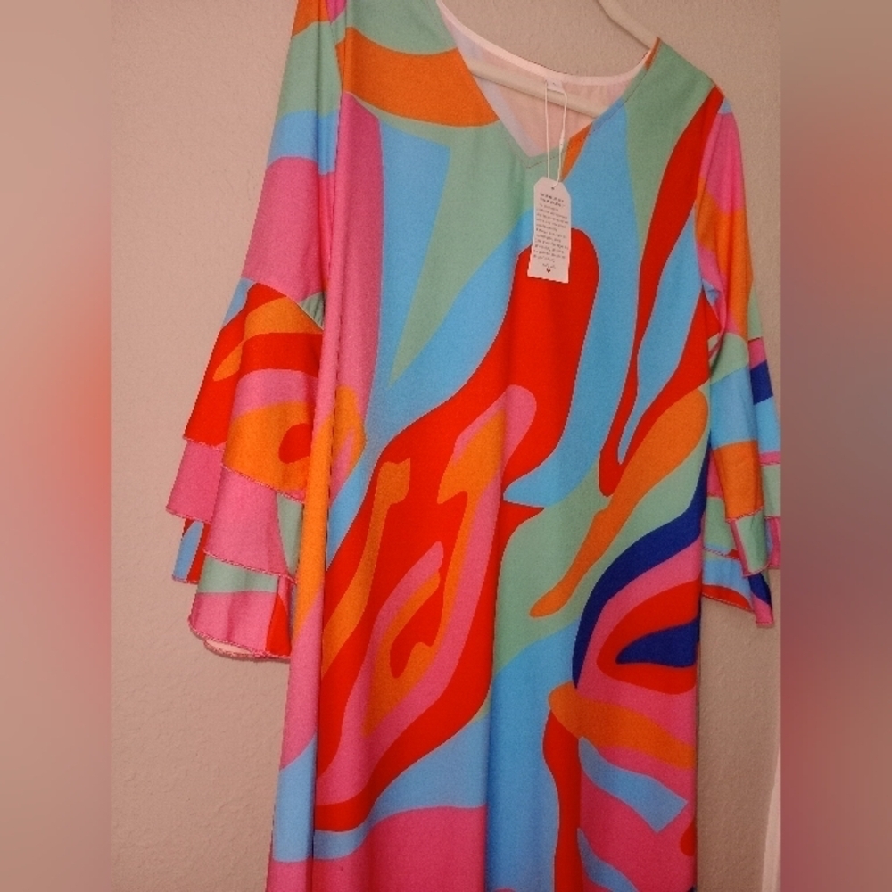 Casual Colorful V-neck Dress Size L - Picture 3 of 8